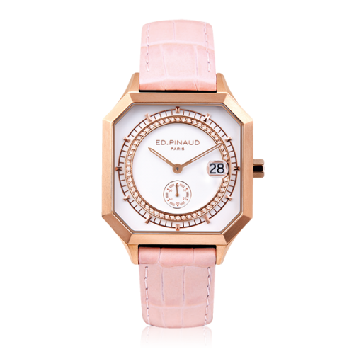 Sport watch - PG PVD Steel Case, Diamonds Circle, Lotus Pink Leather Strap